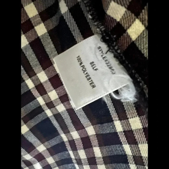 Skies Are Blue‎ Women's V-Neck Maroon Navy Plaid Shirt Roll Tab Sleeve Size M - Picture 10 of 11